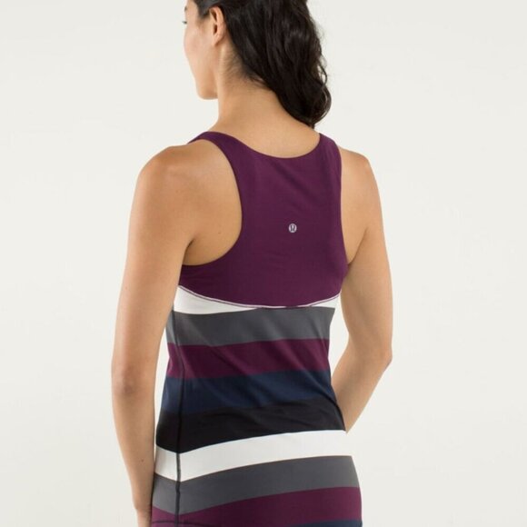 Lululemon Run: First Base Tank Pow Stripe Angel Wing / Plum Size 10 - Picture 2 of 6